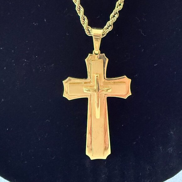 Men's Gold Tone Stainless Steel Cross - Picture 9 of 10